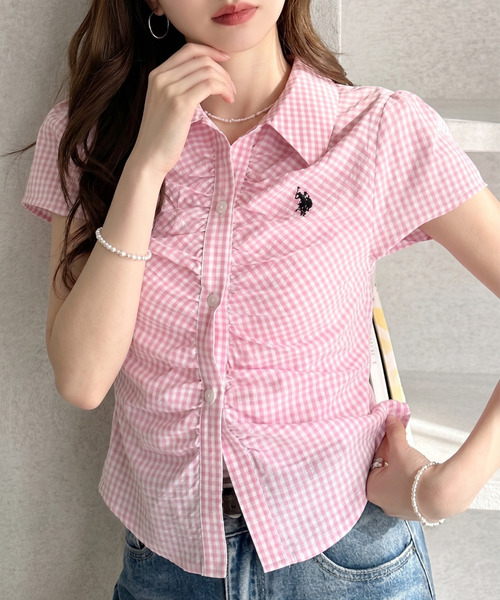 U.S. POLO ASSN.(ユーエスポロアッスン)の「【Ada.別注 U.S. POLO ASSN.】フロント ギャザー ショート チェック シャツ ◎(シャツ/ブラウス・レディース・ネイビー/ピンク/ブラック/イエロー・M/L)」の5枚目の写真
