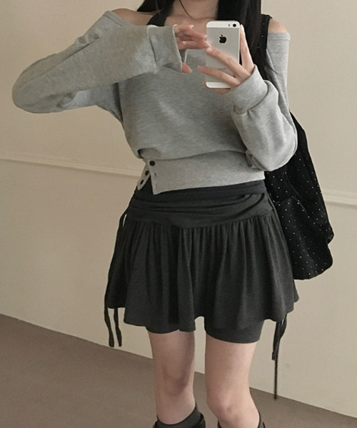 VIVID LADY(ビビッドレディー)の「ドローストリング レイヤード風スカパン(スカート・レディース・ブラック/チャコールグレー/グレー・FREE)」の8枚目の写真