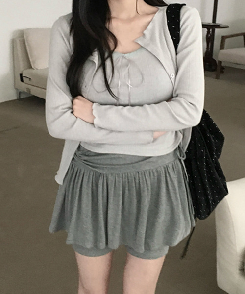 VIVID LADY(ビビッドレディー)の「ドローストリング レイヤード風スカパン(スカート・レディース・ブラック/チャコールグレー/グレー・FREE)」の12枚目の写真