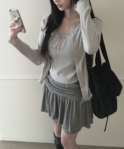 VIVID LADY(ビビッドレディー)の「ドローストリング レイヤード風スカパン(スカート・レディース・ブラック/チャコールグレー/グレー・FREE)」の15枚目の写真