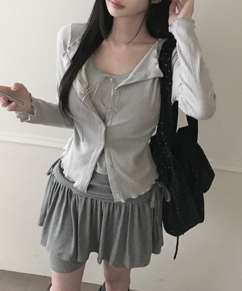 VIVID LADY(ビビッドレディー)の「ドローストリング レイヤード風スカパン(スカート・レディース・ブラック/チャコールグレー/グレー・FREE)」の16枚目の写真