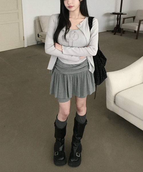 VIVID LADY(ビビッドレディー)の「ドローストリング レイヤード風スカパン(スカート・レディース・ブラック/チャコールグレー/グレー・FREE)」の19枚目の写真