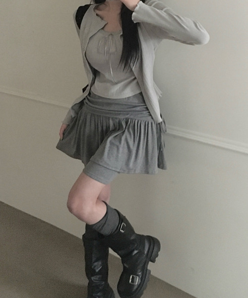 VIVID LADY(ビビッドレディー)の「ドローストリング レイヤード風スカパン(スカート・レディース・ブラック/チャコールグレー/グレー・FREE)」の20枚目の写真