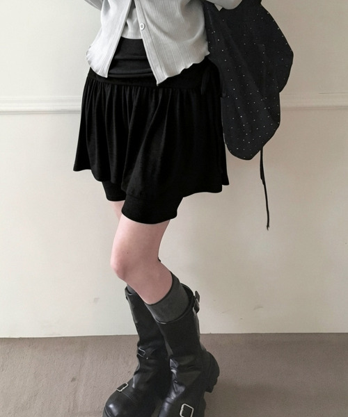 VIVID LADY(ビビッドレディー)の「ドローストリング レイヤード風スカパン(スカート・レディース・ブラック/チャコールグレー/グレー・FREE)」の21枚目の写真
