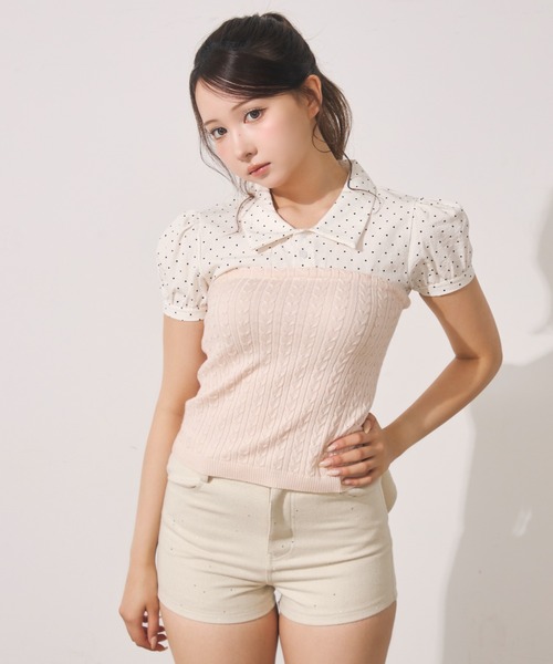 TITTY&CO.(ティティーアンドコー)の「ドット切り替えシャツ(シャツ/ブラウス・レディース・ホワイト/グレー/ピンク・FREE)」の3枚目の写真