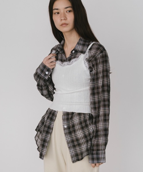 duei（デュイ）の「ベーシックシアーチェックシャツ（シャツ/ブラウス・レディース・ブラック/ベージュ・FREE）」の16枚目の写真