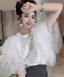 チュールスリーブTシャツ