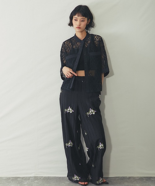 ANOTHER S（アナザーエス）の「花刺繍シアーストライプイージーパンツ（その他パンツ・レディース・ブラック/オフホワイト・FREE）」の10枚目の写真