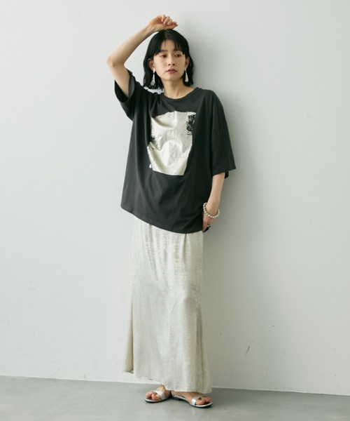 Shelly island(シェリーアイランド)の「箔プリントオーバーT(Tシャツ/カットソー・レディース・ホワイト/ブラック・FREE)」の17枚目の写真