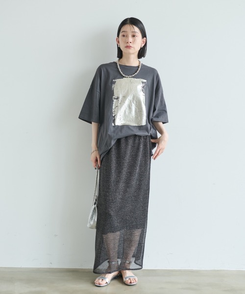 Shelly island(シェリーアイランド)の「箔プリントオーバーT(Tシャツ/カットソー・レディース・ホワイト/ブラック・FREE)」の12枚目の写真