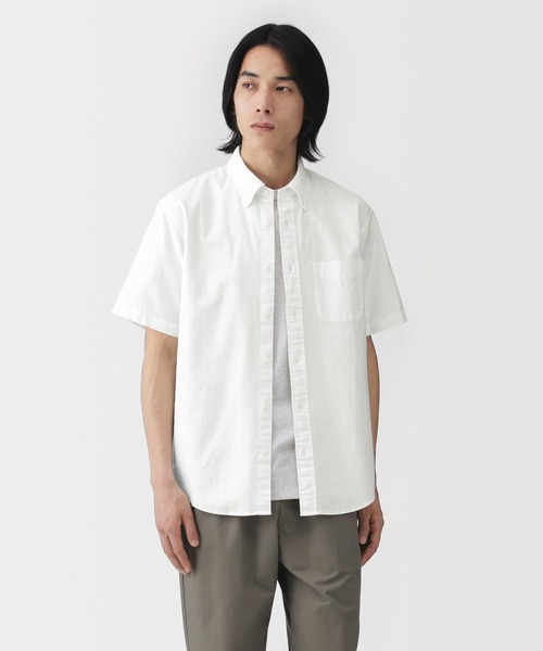 無印良品(ムジルシリョウヒン)の「紳士 洗いざらしオックスボタンダウン半袖シャツ(シャツ/ブラウス・メンズ・ネイビー/ホワイト/サックスブルー・S/M/L/XL)」の1枚目の写真