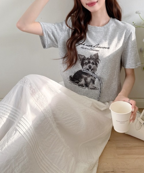 Ada.(エイダ)の「ヴィンテージライク ドッグ グラフィック Tシャツ(Tシャツ/カットソー・レディース・ホワイト/ネイビー/グレー・FREE)」の11枚目の写真