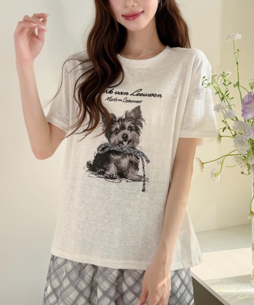 Ada.(エイダ)の「ヴィンテージライク ドッグ グラフィック Tシャツ(Tシャツ/カットソー・レディース・ホワイト/ネイビー/グレー・FREE)」の8枚目の写真