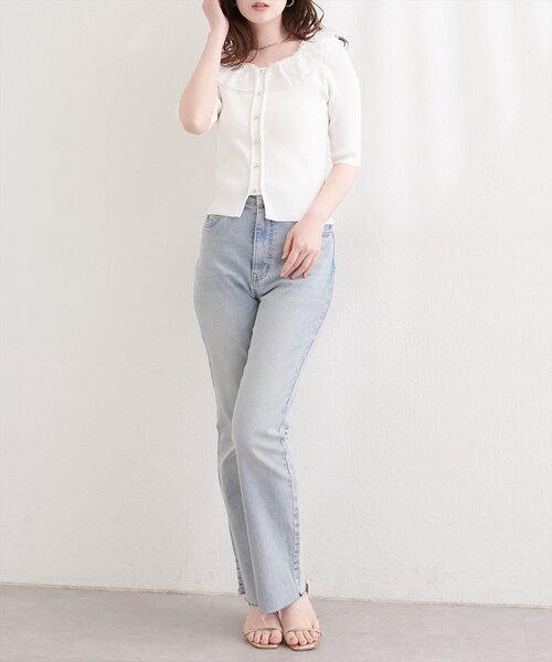 natural couture(ナチュラルクチュール)の「異素材フリル半袖ニット(ニット/セーター・レディース・ピンク/オフホワイト/ブラック/サックスブルー/ミント・FREE)」の20枚目の写真