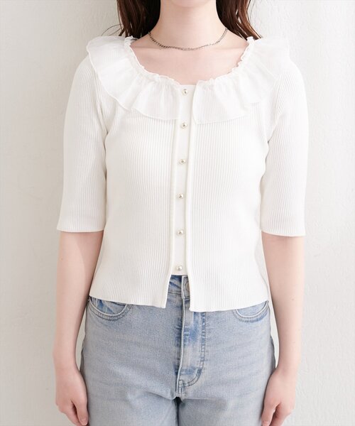 natural couture(ナチュラルクチュール)の「異素材フリル半袖ニット(ニット/セーター・レディース・ピンク/オフホワイト/ブラック/サックスブルー/ミント・FREE)」の22枚目の写真