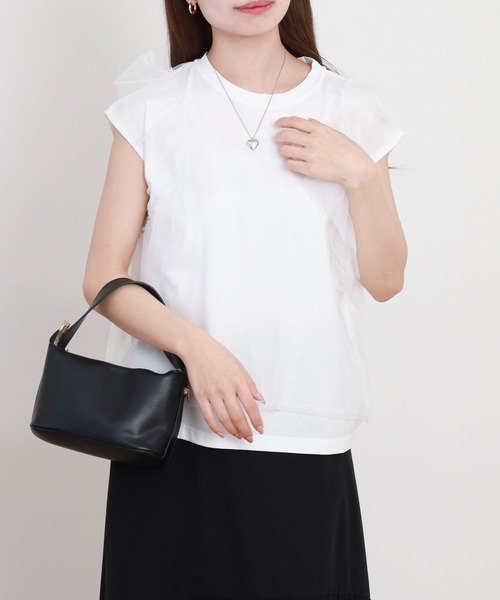 EGLANTINE(エグランティーヌ)の「EGLANTINE チュール重ねフレンチカットソー(Tシャツ/カットソー・レディース・ブラック/オフホワイト/グレー・38)」の4枚目の写真