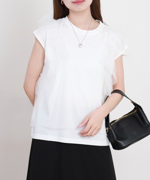 EGLANTINE(エグランティーヌ)の「EGLANTINE チュール重ねフレンチカットソー(Tシャツ/カットソー・レディース・ブラック/オフホワイト/グレー・38)」の5枚目の写真