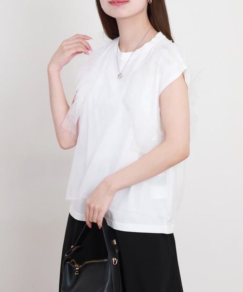 EGLANTINE(エグランティーヌ)の「EGLANTINE チュール重ねフレンチカットソー(Tシャツ/カットソー・レディース・ブラック/オフホワイト/グレー・38)」の8枚目の写真