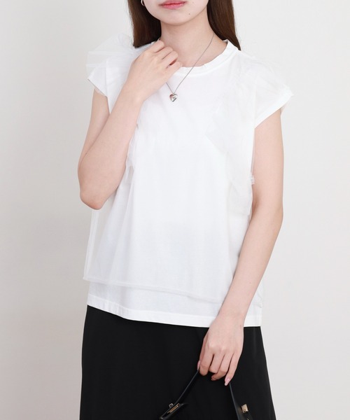 EGLANTINE(エグランティーヌ)の「EGLANTINE チュール重ねフレンチカットソー(Tシャツ/カットソー・レディース・ブラック/オフホワイト/グレー・38)」の7枚目の写真