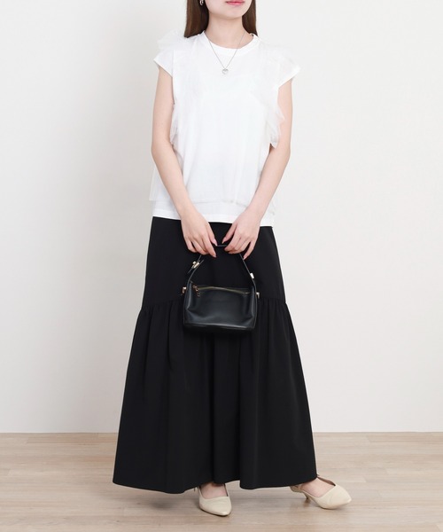 EGLANTINE(エグランティーヌ)の「EGLANTINE チュール重ねフレンチカットソー(Tシャツ/カットソー・レディース・ブラック/オフホワイト/グレー・38)」の9枚目の写真
