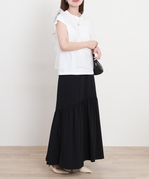 EGLANTINE(エグランティーヌ)の「EGLANTINE チュール重ねフレンチカットソー(Tシャツ/カットソー・レディース・ブラック/オフホワイト/グレー・38)」の10枚目の写真