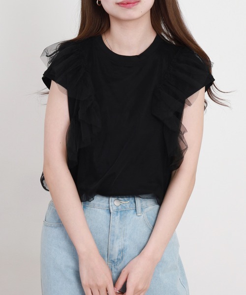 EGLANTINE(エグランティーヌ)の「EGLANTINE チュール重ねフレンチカットソー(Tシャツ/カットソー・レディース・ブラック/オフホワイト/グレー・38)」の13枚目の写真