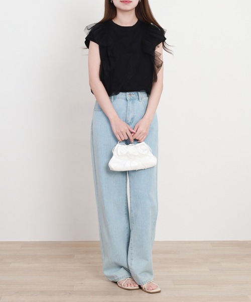 EGLANTINE(エグランティーヌ)の「EGLANTINE チュール重ねフレンチカットソー(Tシャツ/カットソー・レディース・ブラック/オフホワイト/グレー・38)」の15枚目の写真