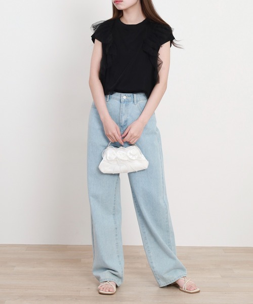 EGLANTINE(エグランティーヌ)の「EGLANTINE チュール重ねフレンチカットソー(Tシャツ/カットソー・レディース・ブラック/オフホワイト/グレー・38)」の16枚目の写真