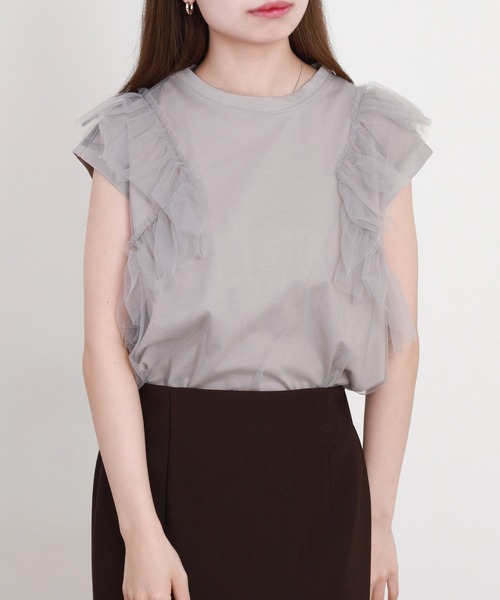 EGLANTINE(エグランティーヌ)の「EGLANTINE チュール重ねフレンチカットソー(Tシャツ/カットソー・レディース・ブラック/オフホワイト/グレー・38)」の17枚目の写真