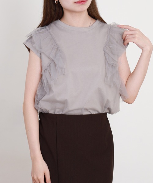 EGLANTINE(エグランティーヌ)の「EGLANTINE チュール重ねフレンチカットソー(Tシャツ/カットソー・レディース・ブラック/オフホワイト/グレー・38)」の18枚目の写真