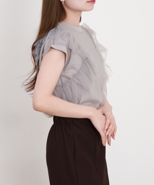 EGLANTINE(エグランティーヌ)の「EGLANTINE チュール重ねフレンチカットソー(Tシャツ/カットソー・レディース・ブラック/オフホワイト/グレー・38)」の21枚目の写真