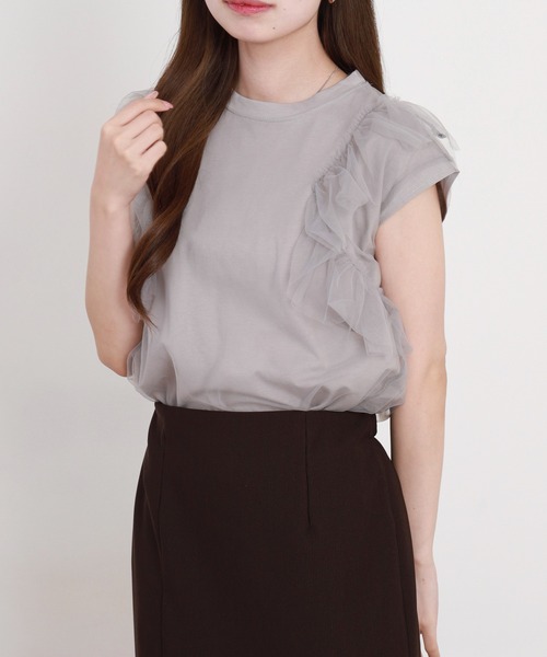EGLANTINE(エグランティーヌ)の「EGLANTINE チュール重ねフレンチカットソー(Tシャツ/カットソー・レディース・ブラック/オフホワイト/グレー・38)」の19枚目の写真