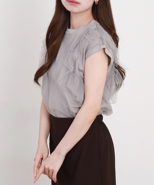 EGLANTINE(エグランティーヌ)の「EGLANTINE チュール重ねフレンチカットソー(Tシャツ/カットソー・レディース・ブラック/オフホワイト/グレー・38)」の20枚目の写真