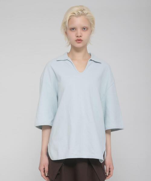 LAATO(ラート)の「open collared tee(Tシャツ/カットソー・レディース・ライトブルー/アイボリー/ライトカーキ・FREE)」の3枚目の写真