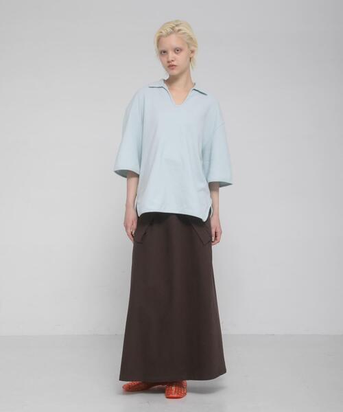 LAATO(ラート)の「open collared tee(Tシャツ/カットソー・レディース・ライトブルー/アイボリー/ライトカーキ・FREE)」の8枚目の写真