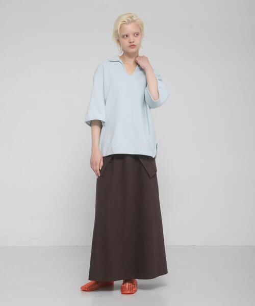 LAATO(ラート)の「open collared tee(Tシャツ/カットソー・レディース・ライトブルー/アイボリー/ライトカーキ・FREE)」の10枚目の写真