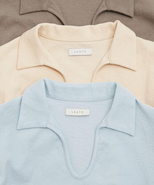 LAATO(ラート)の「open collared tee(Tシャツ/カットソー・レディース・ライトブルー/アイボリー/ライトカーキ・FREE)」の12枚目の写真