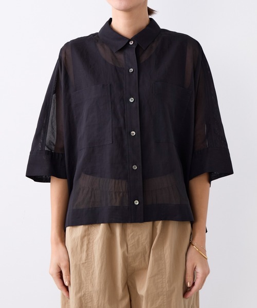 MICA&DEAL(マイカ&ディール)の「シアーショートテントシャツ(シャツ/ブラウス・レディース・サックスブルー/ダークネイビー/ブラウン/ホワイト・FREE)」の5枚目の写真