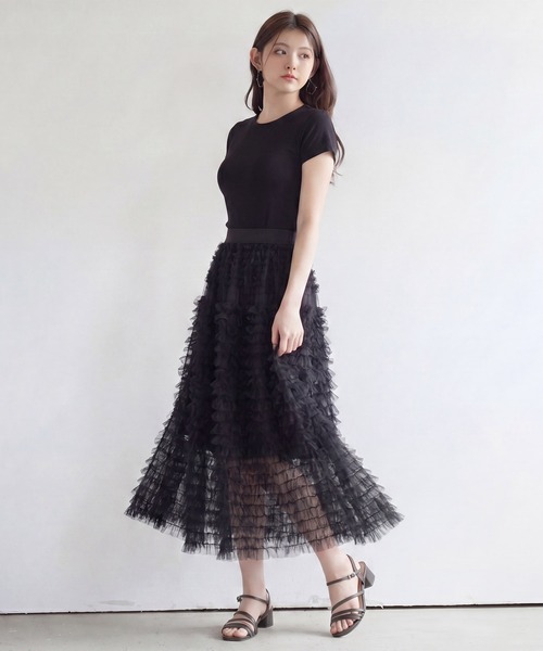 DRESS PLUS(ドレスプラス)の「フリルスカート ロングスカート 可愛い(スカート・レディース・ピンク/ブラック/グレー/オフホワイト・M)」の6枚目の写真