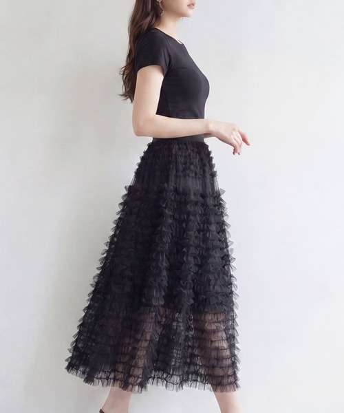 DRESS PLUS(ドレスプラス)の「フリルスカート ロングスカート 可愛い(スカート・レディース・ピンク/ブラック/グレー/オフホワイト・M)」の7枚目の写真