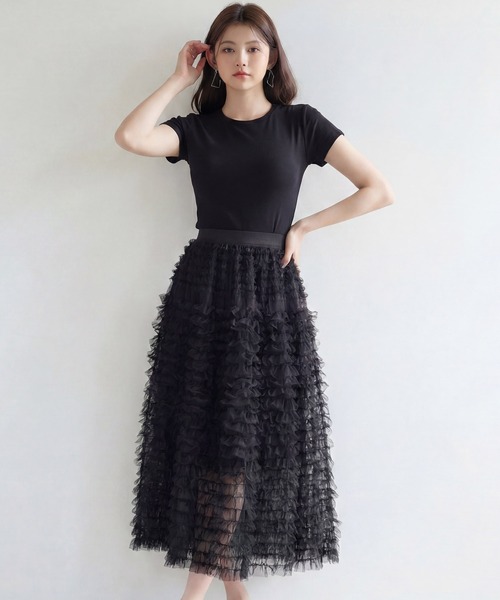 DRESS PLUS(ドレスプラス)の「フリルスカート ロングスカート 可愛い(スカート・レディース・ピンク/ブラック/グレー/オフホワイト・M)」の8枚目の写真
