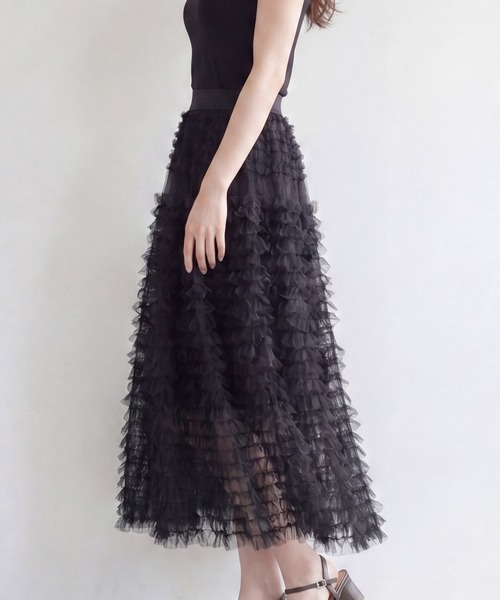DRESS PLUS(ドレスプラス)の「フリルスカート ロングスカート 可愛い(スカート・レディース・ピンク/ブラック/グレー/オフホワイト・M)」の9枚目の写真