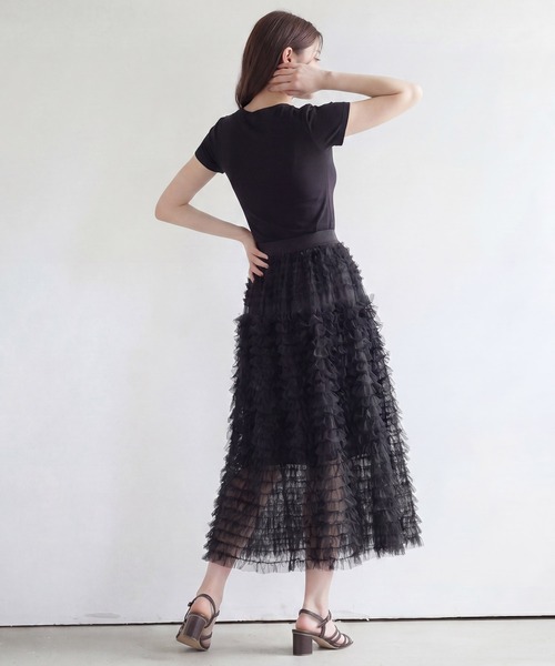 DRESS PLUS(ドレスプラス)の「フリルスカート ロングスカート 可愛い(スカート・レディース・ピンク/ブラック/グレー/オフホワイト・M)」の10枚目の写真