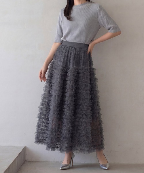 DRESS PLUS(ドレスプラス)の「フリルスカート ロングスカート 可愛い(スカート・レディース・ピンク/ブラック/グレー/オフホワイト・M)」の13枚目の写真