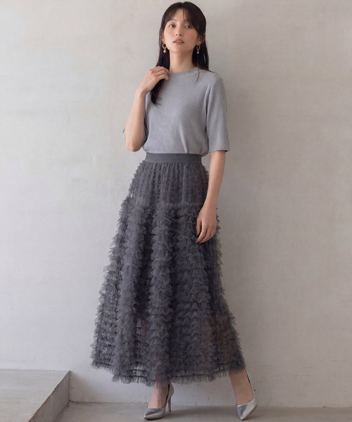 DRESS PLUS(ドレスプラス)の「フリルスカート ロングスカート 可愛い(スカート・レディース・ピンク/ブラック/グレー/オフホワイト・M)」の14枚目の写真