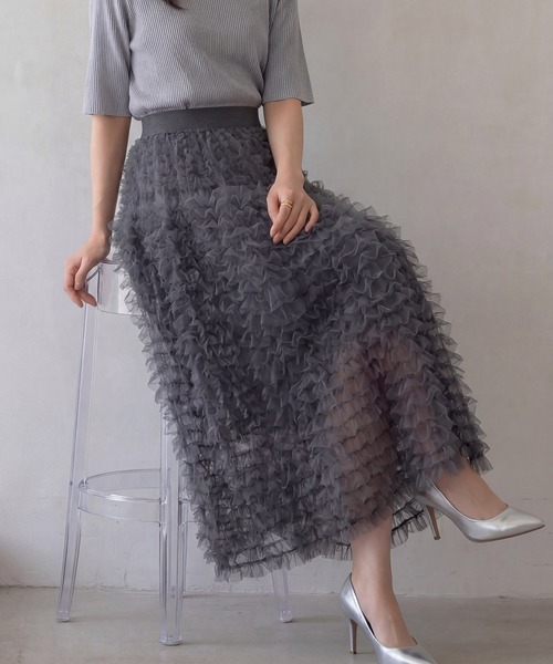 DRESS PLUS(ドレスプラス)の「フリルスカート ロングスカート 可愛い(スカート・レディース・ピンク/ブラック/グレー/オフホワイト・M)」の15枚目の写真