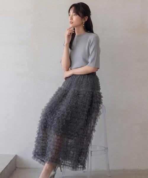 DRESS PLUS(ドレスプラス)の「フリルスカート ロングスカート 可愛い(スカート・レディース・ピンク/ブラック/グレー/オフホワイト・M)」の16枚目の写真