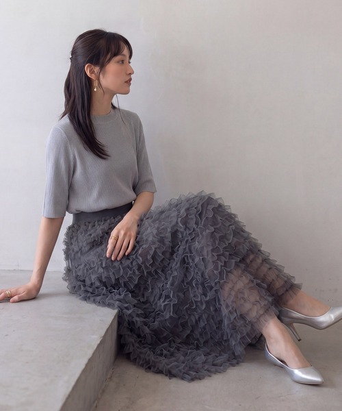 DRESS PLUS(ドレスプラス)の「フリルスカート ロングスカート 可愛い(スカート・レディース・ピンク/ブラック/グレー/オフホワイト・M)」の17枚目の写真