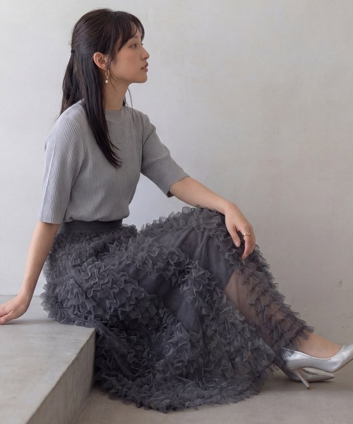 DRESS PLUS(ドレスプラス)の「フリルスカート ロングスカート 可愛い(スカート・レディース・ピンク/ブラック/グレー/オフホワイト・M)」の19枚目の写真