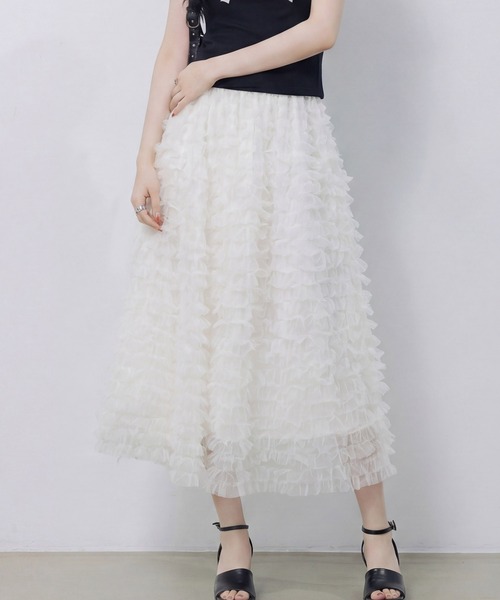 DRESS PLUS(ドレスプラス)の「フリルスカート ロングスカート 可愛い(スカート・レディース・ピンク/ブラック/グレー/オフホワイト・M)」の22枚目の写真